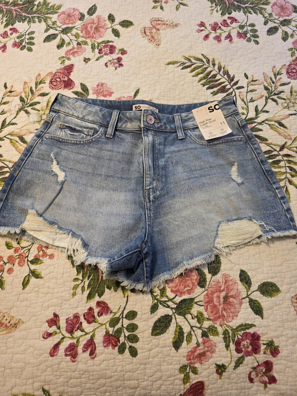 SO Light Blue Distressed High-Rise Denim Shorts